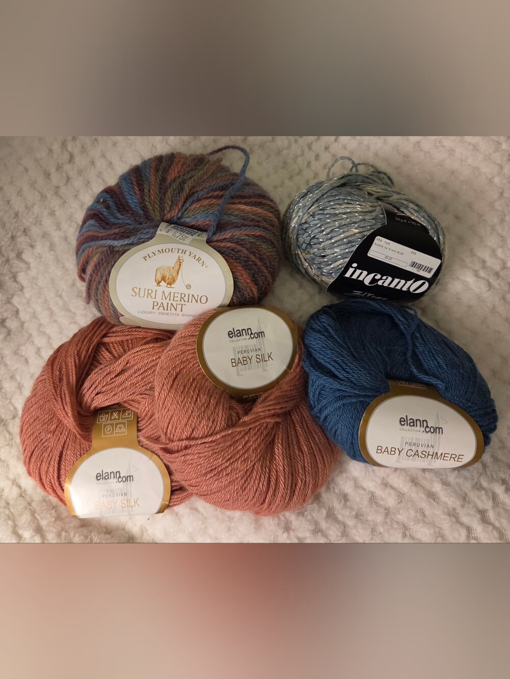 KNITTING YARN PERUVIAN BABY SILK 3 , 1 INCANTO & 1 SURI MERINO PAINT PLYMOUTH